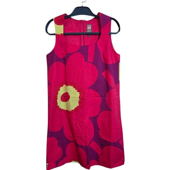 Marimekko Women Dress Silk Unikko Pattern Sleeveless Multicolor Back Zip Size 34 - Picture 2 of 16